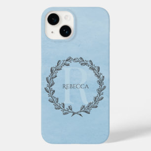 Elegant Wreath Monogram   Blue Case-Mate iPhone 14 Case