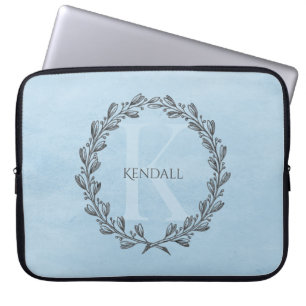 Elegant Wreath Monogram   Blue Laptop Sleeve