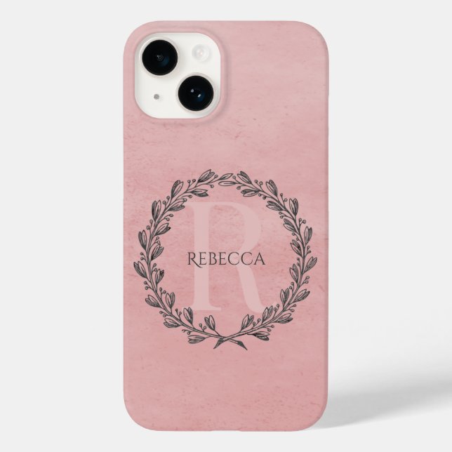 Elegant Wreath Monogram | Pink Case-Mate iPhone Case (Back)