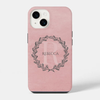 Elegant Wreath Monogram | Pink iPhone 14 Case