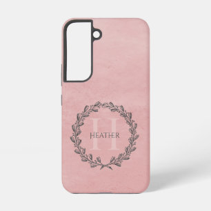 Elegant Wreath Monogram Pink Samsung Galaxy Case