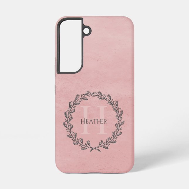 Elegant Wreath Monogram | Pink Samsung Galaxy S22 Case (Back)