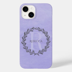 Elegant Wreath Monogram Purple Case-Mate iPhone 14 Case