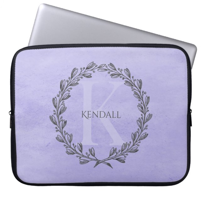 Elegant Wreath Monogram | Purple Laptop Sleeve (Front)