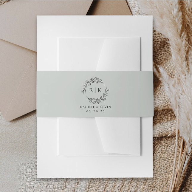 Elegant Wreath Monogram Soft Sage Wedding Invitation Belly Band (Creator Uploaded)
