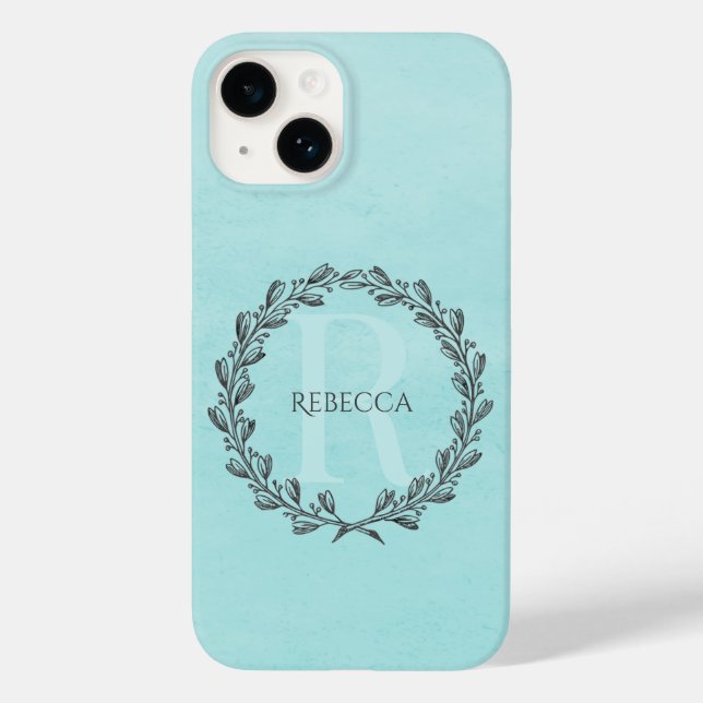 Elegant Wreath Monogram | Teal Case-Mate iPhone Case (Back)