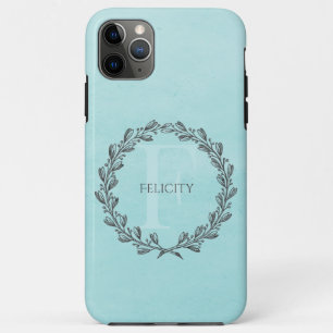 Elegant Wreath Monogram Teal Case-Mate iPhone Case