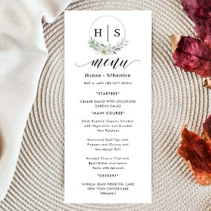 Elegant Wreath Monogram Wedding Menu