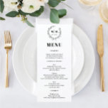 Elegant Wreath Monogram Wedding Menu<br><div class="desc">This classic and elegant design features a striking botanical wreath with monogram and minimal clean fonts. Easily edit the font colours and crest by clicking the Edit Design Tool button. See the entire collection for more matching items!</div>