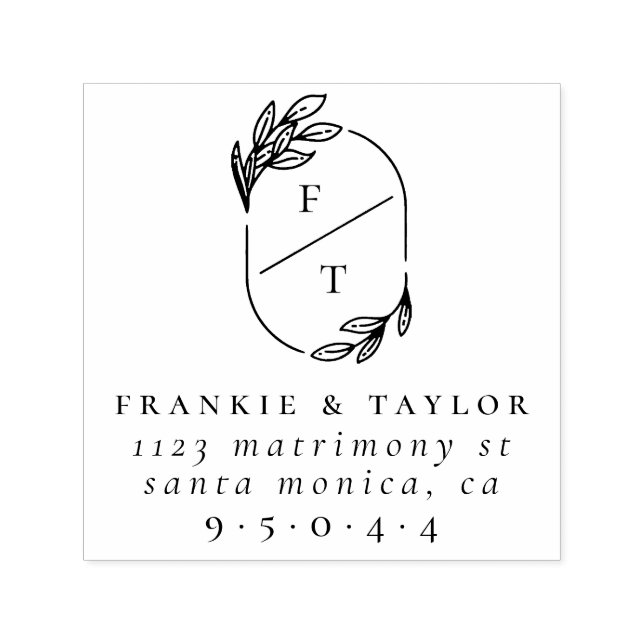 Elegant Wreath Monogram | Wedding Return Address Self-inking Stamp (Design)
