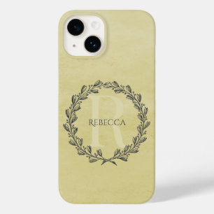 Elegant Wreath Monogram Yellow Case-Mate iPhone 14 Case