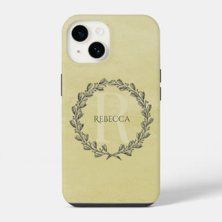 Elegant Wreath Monogram | Yellow iPhone 14 Case