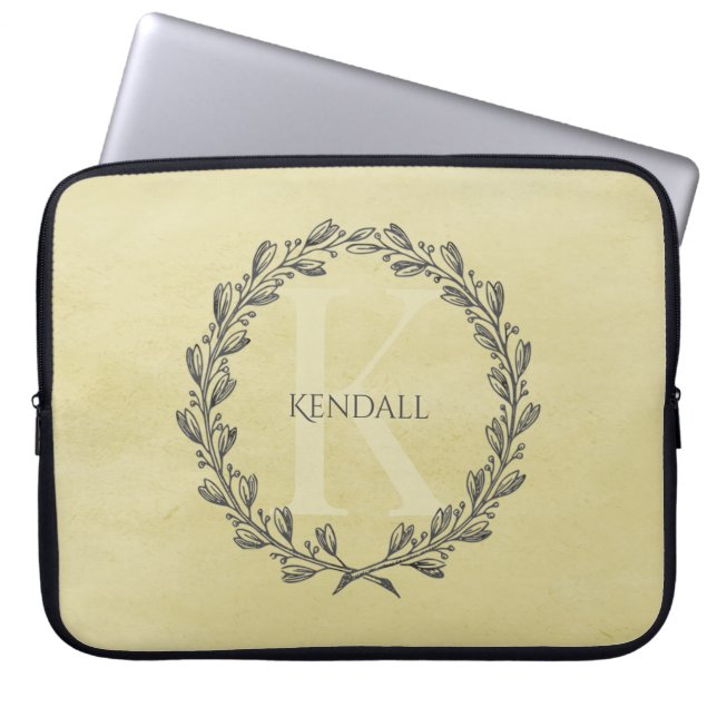 Elegant Wreath Monogram | Yellow Laptop Sleeve (Front)