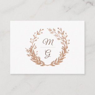 Elegant wreath of golden foliage monogram. Wedding Enclosure Card