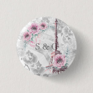 Elegant Wreath of pink flowers. 3 Cm Round Badge