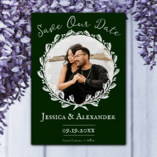 Elegant Wreath Photo Frame   Emerald Green Save The Date