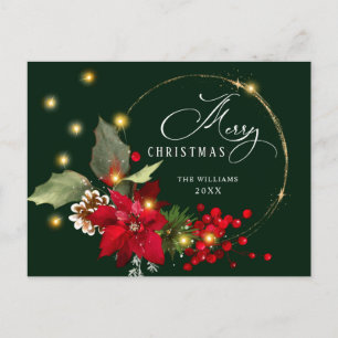 Elegant Wreath Poinsettia Mistletoe Christmas Postcard