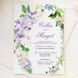 Elegant Wreath Purple Florals Wedding Invitation