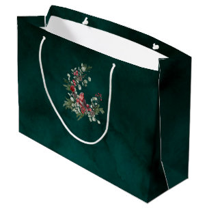 Elegant Wreath Red Cardinal Green Large Gift Bag