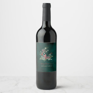 Elegant Wreath Red Cardinal Green Wine Label