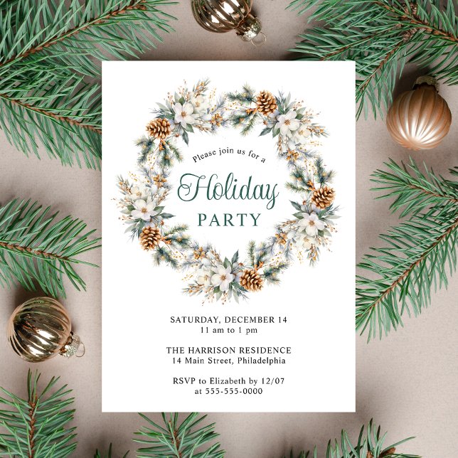 Elegant Wreath Watercolor Christmas Holiday Party Invitation (Creator Uploaded)
