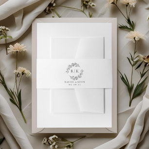 Elegant Wreath Wedding Monogram Invitation Belly Band