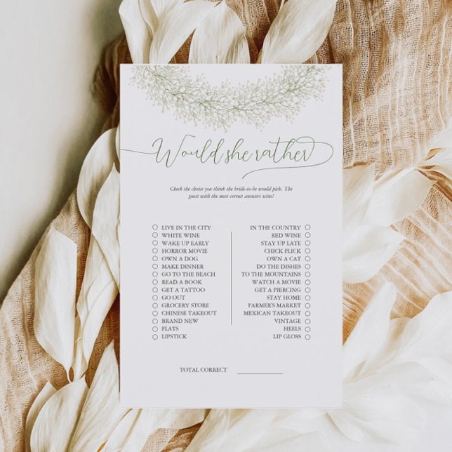 Elegant Wreath Would She Rather Bridal Game Flyer (Creator Uploaded)