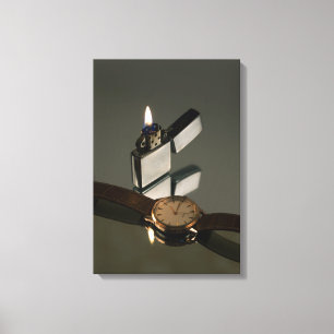 Elegant  wristwatch and lighter fine art canvas print