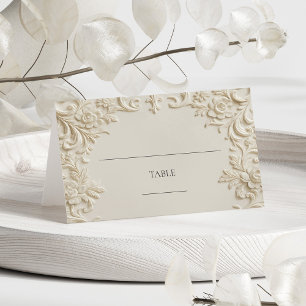 Elegant Write In Ivory Floral Embossed Table Place Card