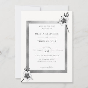 Elegant Xmas Roses White Gold Christmas Wedding Invitation