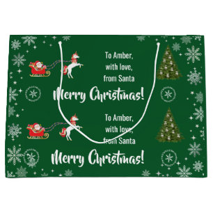 Elegant Xmas Santa's Sleigh Unicorn Personalise Large Gift Bag