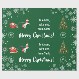 Elegant Xmas Santa's Sleigh Unicorn Personalise Wrapping Paper