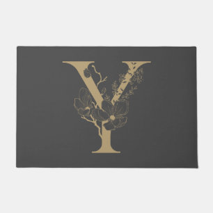 Elegant Y Boho Floral Monogram Initial Grey Gold Doormat