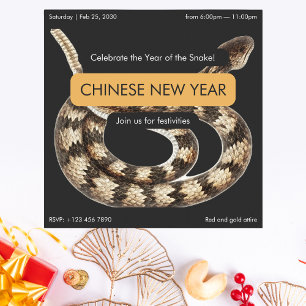 Elegant Year of the Snake Chinese New Year Invitation