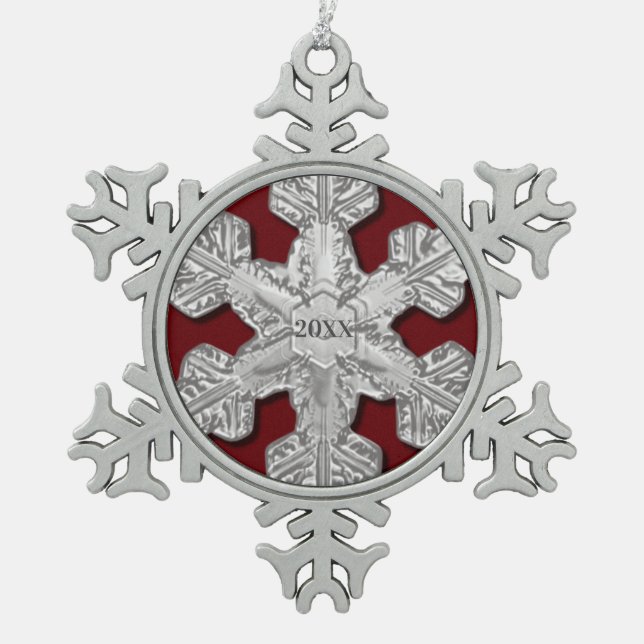 Elegant Year Pewter Real Snowflake Framed Ornament (Front)