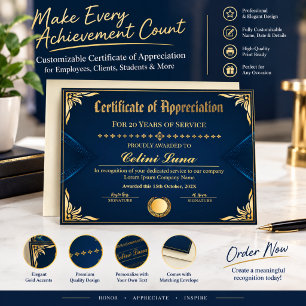 Elegant Years of Service Certificate - Royal Blue