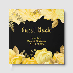 Elegant Yellow and Gold Flowers Sweet Sixteen Guest Book