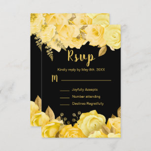 Elegant Yellow and Gold Flowers Sweet Sixteen RSVP Card