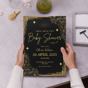 Elegant Yellow and Gold Foil Baby Shower Invitation