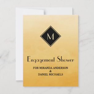 Elegant Yellow and Gold Monogram Engagement Shower Invitation