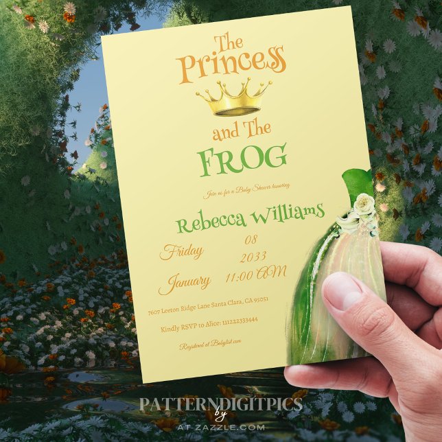 Elegant Yellow and Green Princess Frog Baby Shower Invitation (Creator Uploaded)