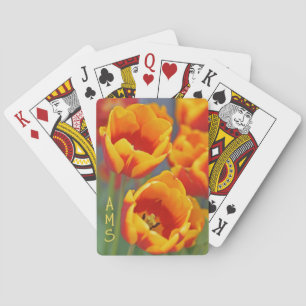 Elegant Yellow and Red Tulip Flower Initials Playing Cards