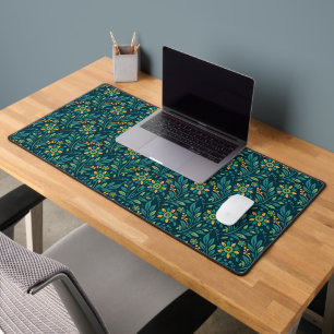 Elegant Yellow and Teal Floral Pattern Design Desk Mat