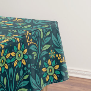 Elegant Yellow and Teal Floral Pattern Design Tablecloth