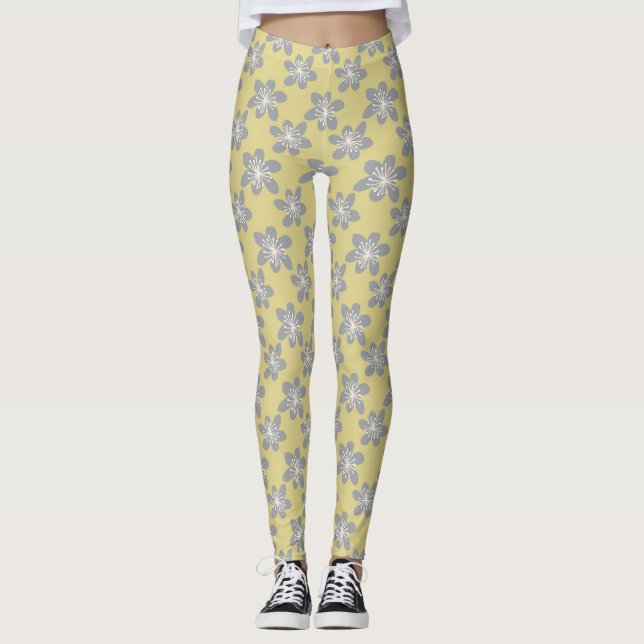Elegant yellow and Ultimate grey floral pattern Leggings (Front)