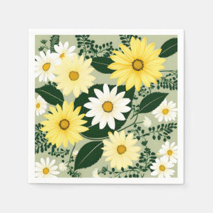 Elegant Yellow And White Daisies Flowers Napkin
