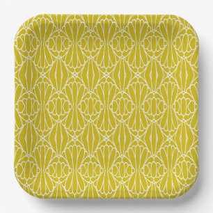 Elegant Yellow Art Deco Pattern with Diamond Motif Paper Plate