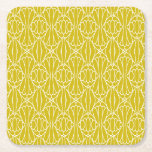Elegant Yellow Art Deco Pattern with Diamond Motif Square Paper Coaster<br><div class="desc">Yellow art deco pattern featuring symmetrical,  fan-like shapes and diamond motifs. The intricate design is ornate and elegant,  creating a classic vintage feel.</div>