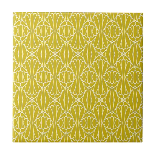 Elegant Yellow Art Deco Pattern with Diamond Motif Tile (Front)