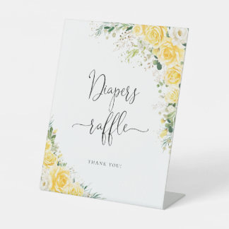 Elegant Yellow Baby Shower Diapers Raffle Sign